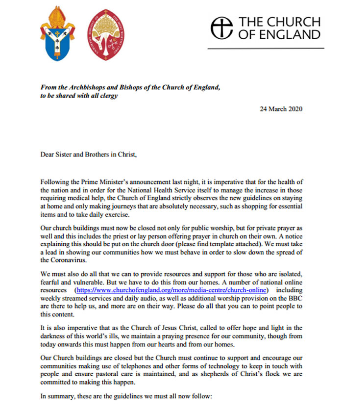 archbishops letter covid
