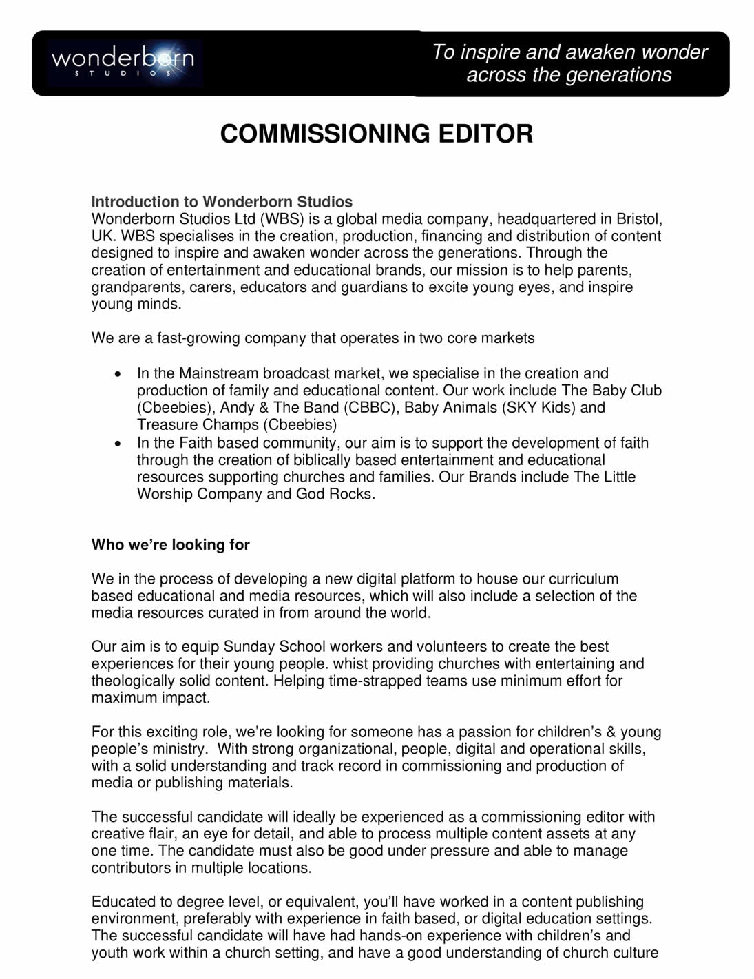 Commissioning Editor Job Descr