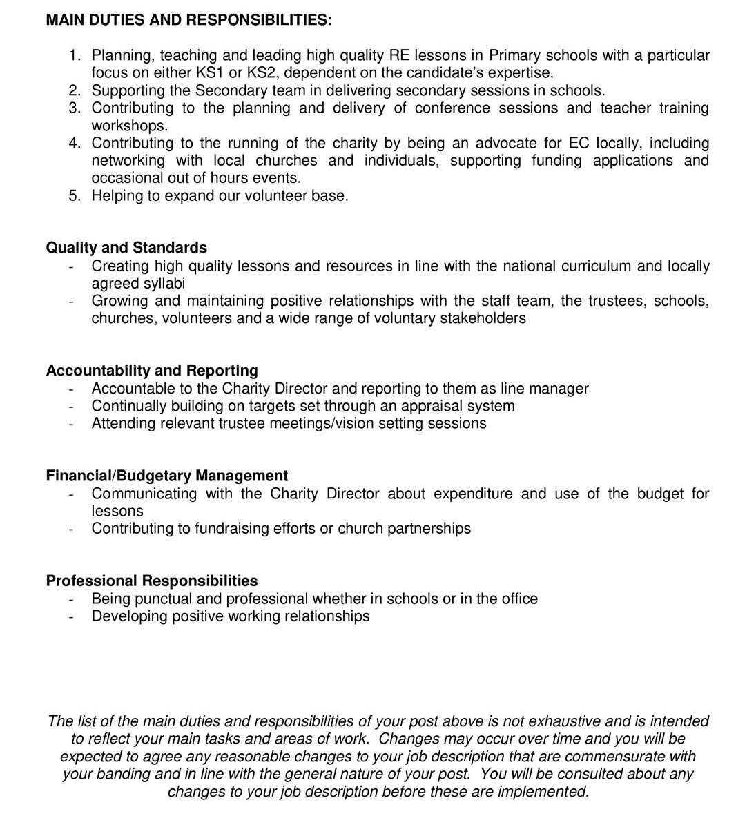 Primary Teacher Job Descriptio